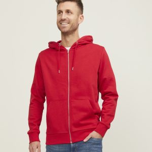 Jack Jones Produkt Blanks_PKTGMS Blank Basic Zip Hood Sweat_12263907_Lipstick Red_5715603398892_005