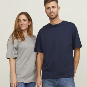 Jack Jones Produkt Blanks_PKTGMS Blank Loose Tee SS_12263911_Light Grey Melange_Navy Blazer_5715603405781_008