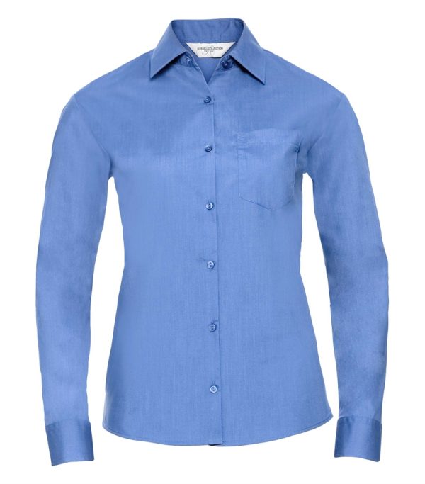 Russell Ladies Long Sleeve Classic Polycotton Poplin Shirt 934F Corporate Blue Front