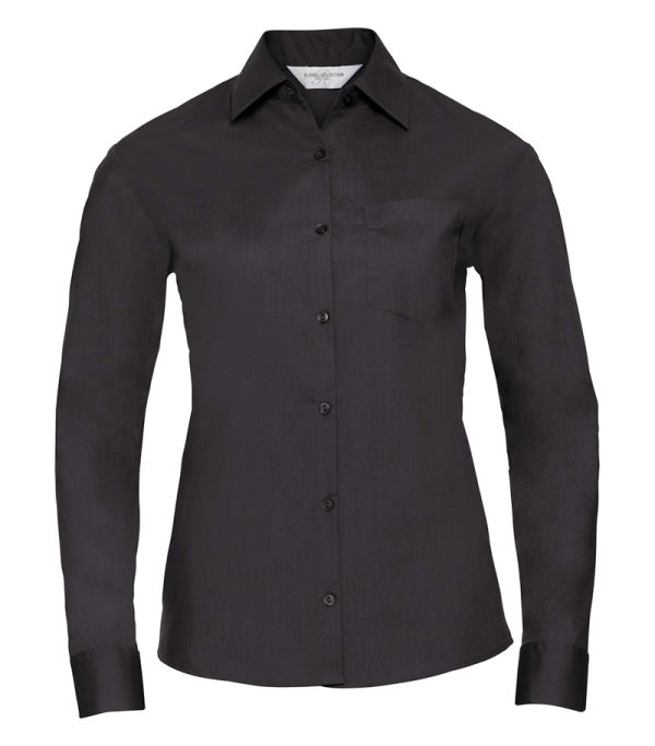 Russell Ladies Long Sleeve Classic Polycotton Poplin Shirt 934F Black Front
