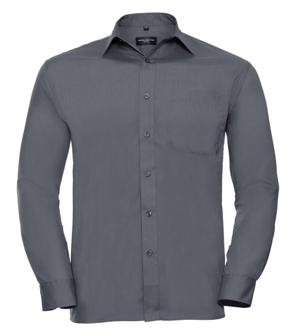 Russell Mens Long Sleeve Classic Polycotton Poplin Shirt 934M Convoy Grey Front
