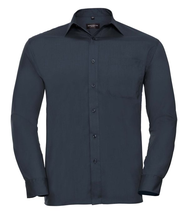 Russell Mens Long Sleeve Classic Polycotton Poplin Shirt 934M French Navy Front