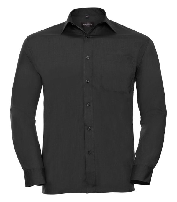 Russell Mens Long Sleeve Classic Polycotton Poplin Shirt 934M Black Front