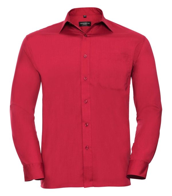 Russell Mens Long Sleeve Classic Polycotton Poplin Shirt 934M Classic Red Front